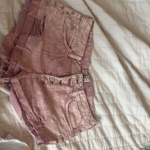 Pink Distressed Denim Shorts
